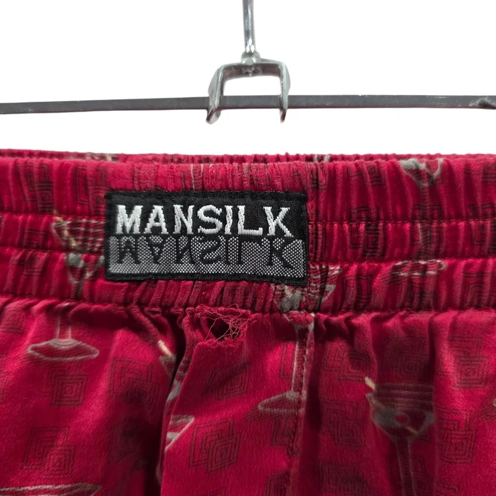 Vintage Mansilk 100% Silk Boxer Shorts Red Martini Cocktail Print Mens XL 1990s